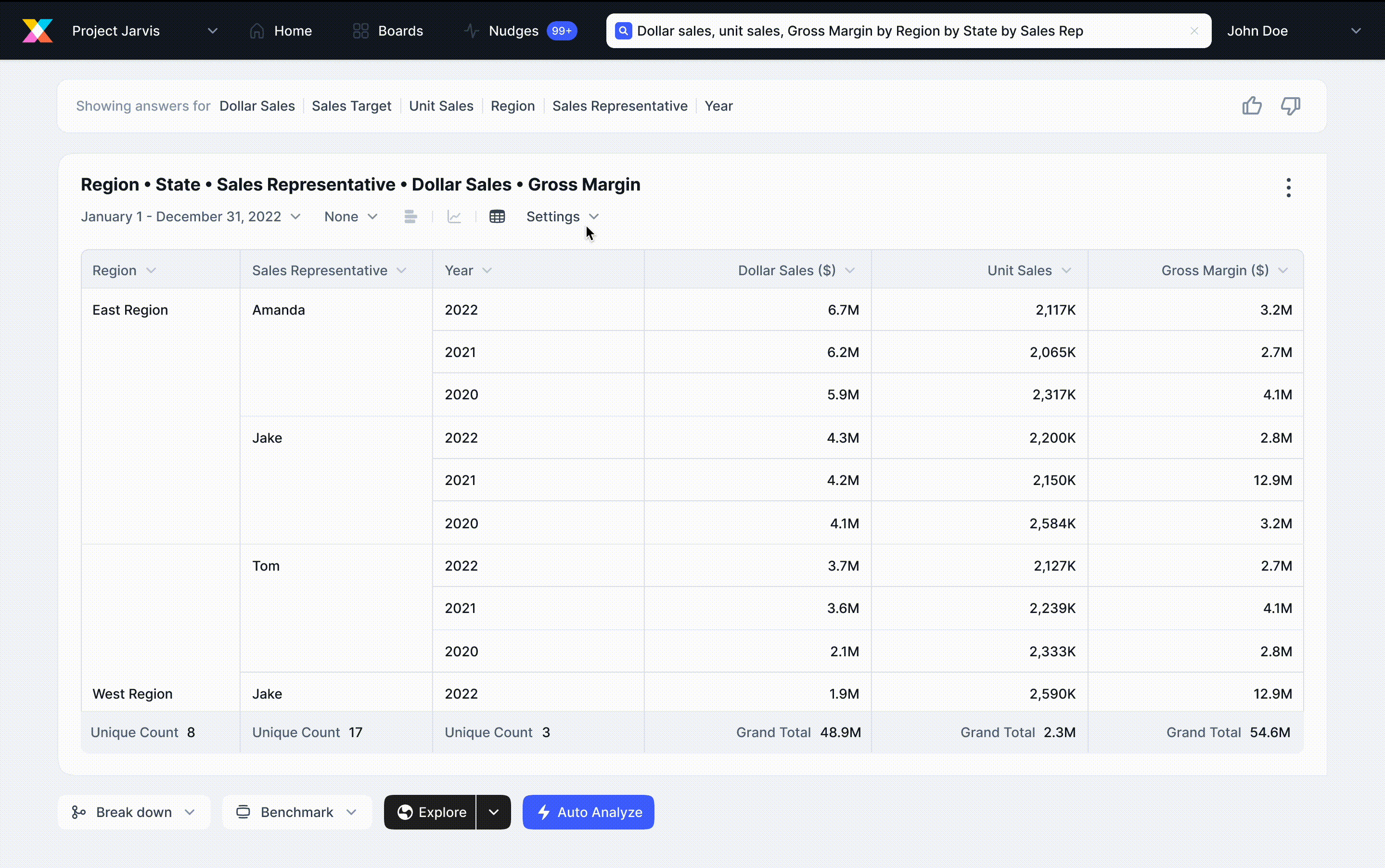 Table pivot feature demo